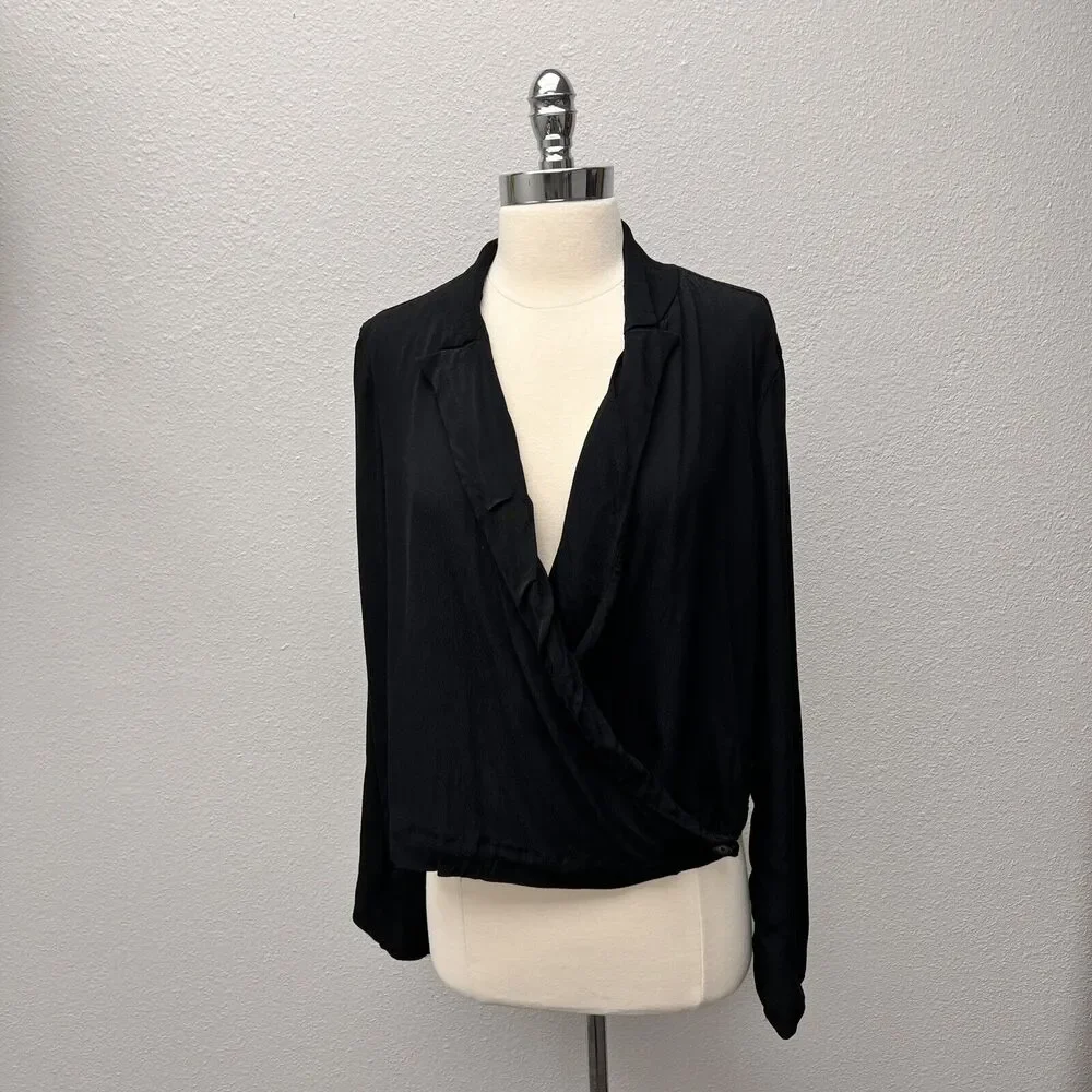 Anthropologie Ett Twa Black Summer Blazer Wrap Top Women's Size 10 Viscose‎ - Picture 5 of 8